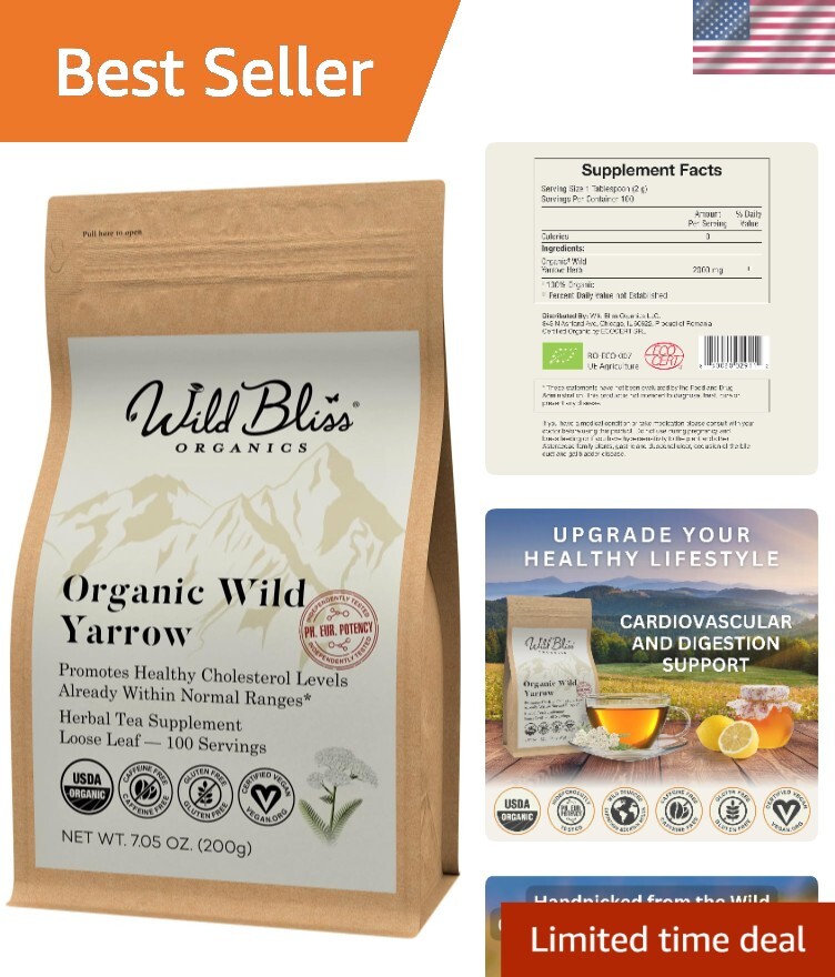 Wild Crafted Organic Yarrow Tea – 7 oz of Caffeine-Free Wellness – 100 Servings
