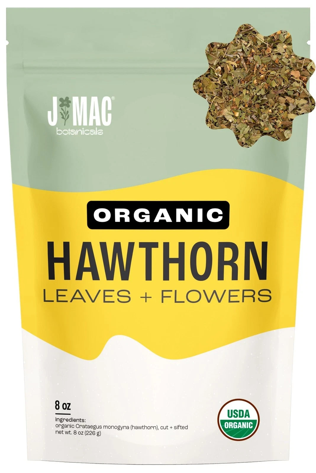 J MAC BOTANICALS Organic Hawthorn Leaves and Flower 8 oz Dried Hawthorne leaf…