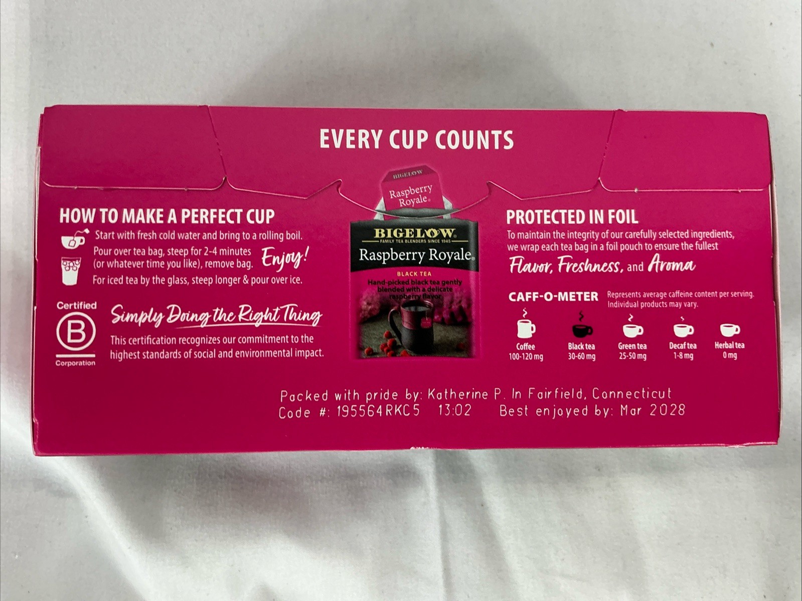 Bigelow Raspberry Royale Black Tea 168 Tea Bags 28 Bags A Box Pack of 6 Boxes