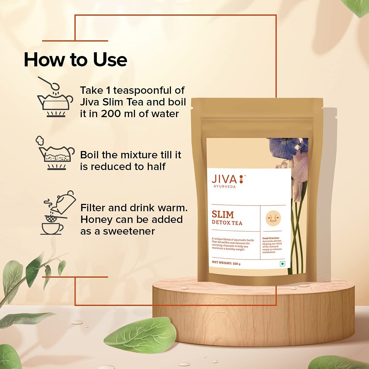 Jiva Ayurveda Slim Tea | Green Tea with Herbs 150 gm, (Pack of 1)