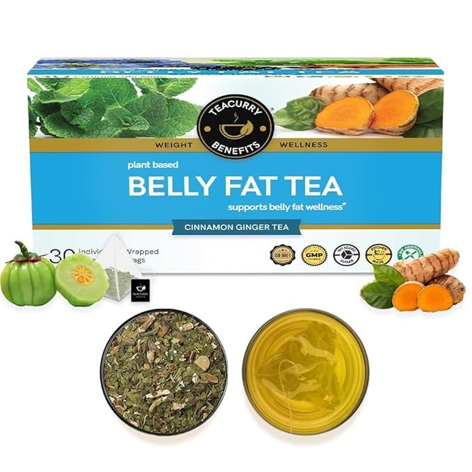 TEACURRY Belly Fat Tea(1 Month Pack, 30 Herbal Tea Bags Helps With Belly Fat