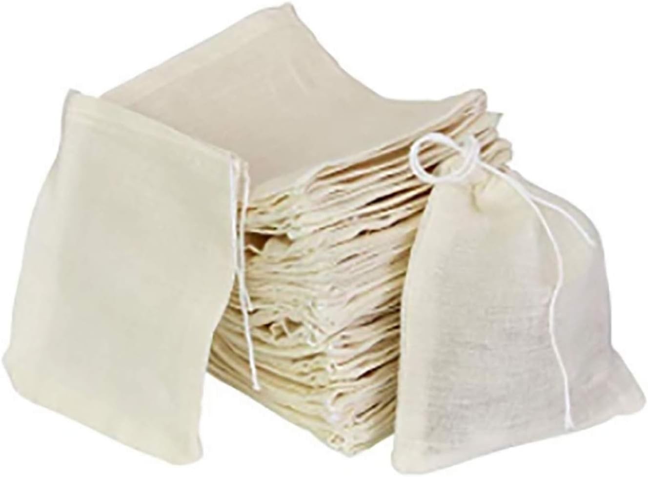 30 Pcs 4 x 3/6 Inches Natural Unbleached Cotton Drawstring Bags Spice/Herbs/Tea.