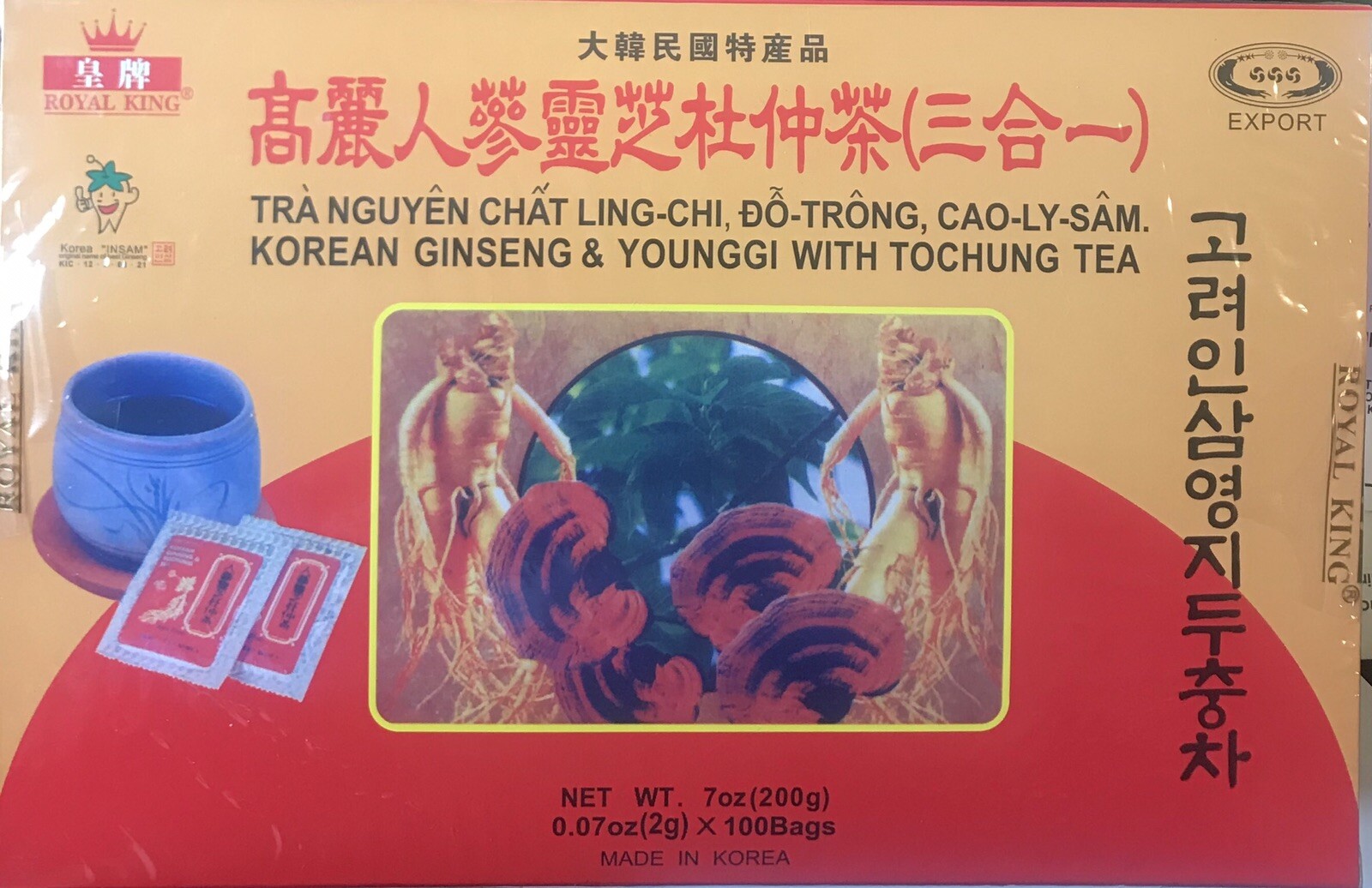 Royal King Korean Ginseng & Younggi with Tochung Tea 3 in 1 (100 bags)-US SELLER