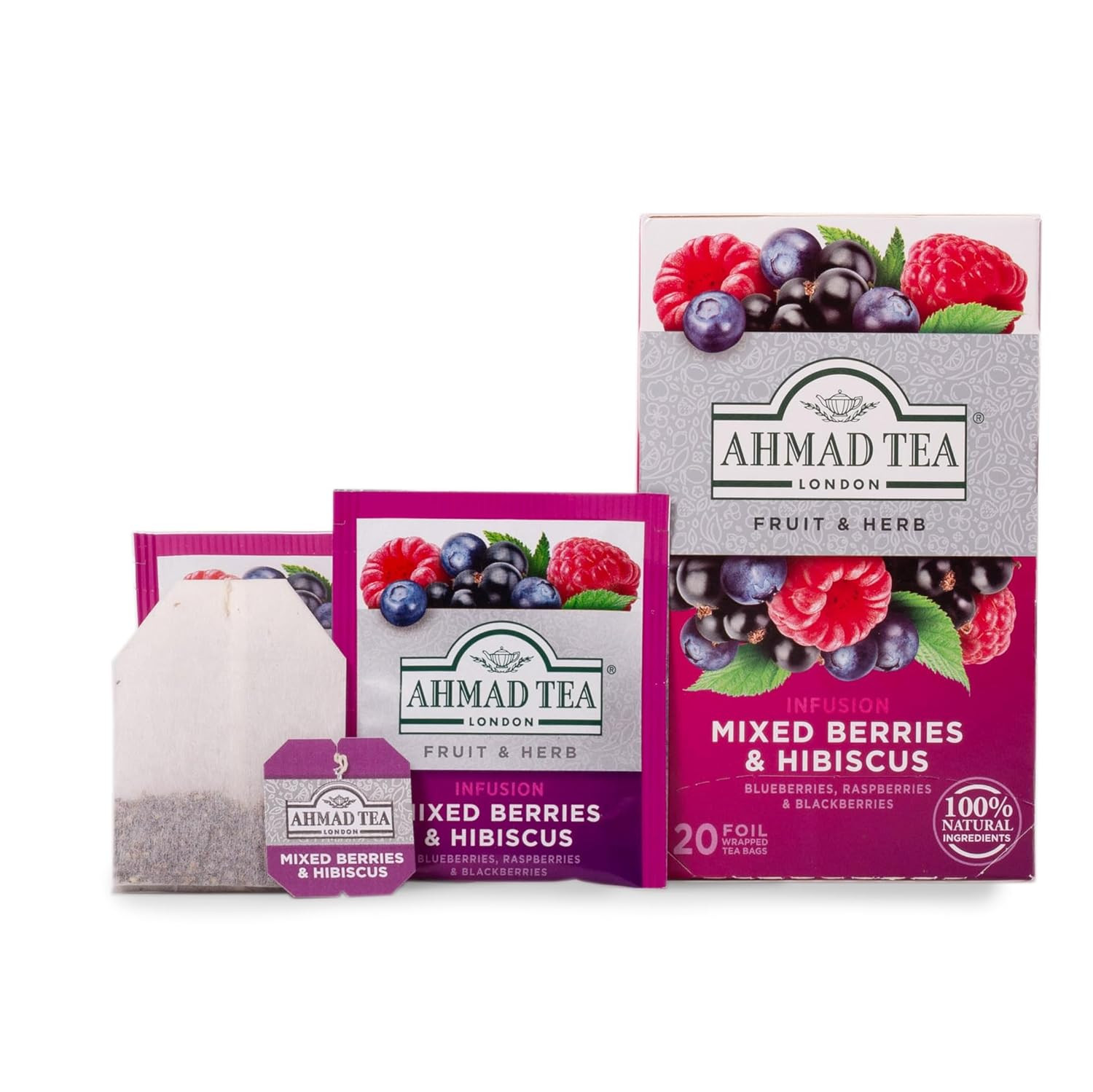 Herbal Tea, Mixed Berries & Hibiscus Teabags, 20 Ct (Pack of 1) – Decaffeinated