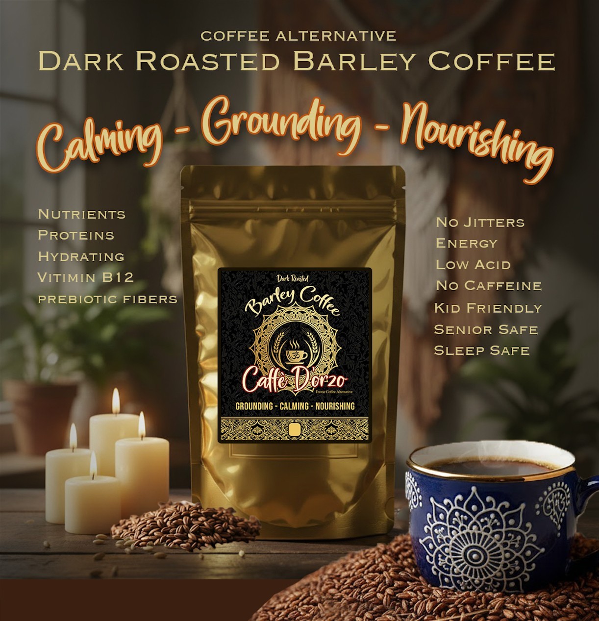 Organic Roasted Barley Tea – Caffeine Free Italian Coffee Alternative Café d’Orz