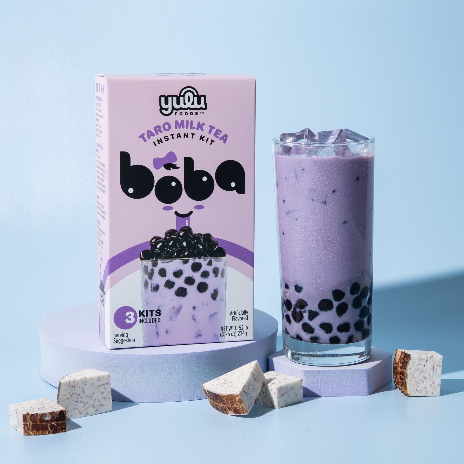 Yulu Foods Instant Boba Taro Milk Tea, Bubble Tea Kit, 3 Drinks