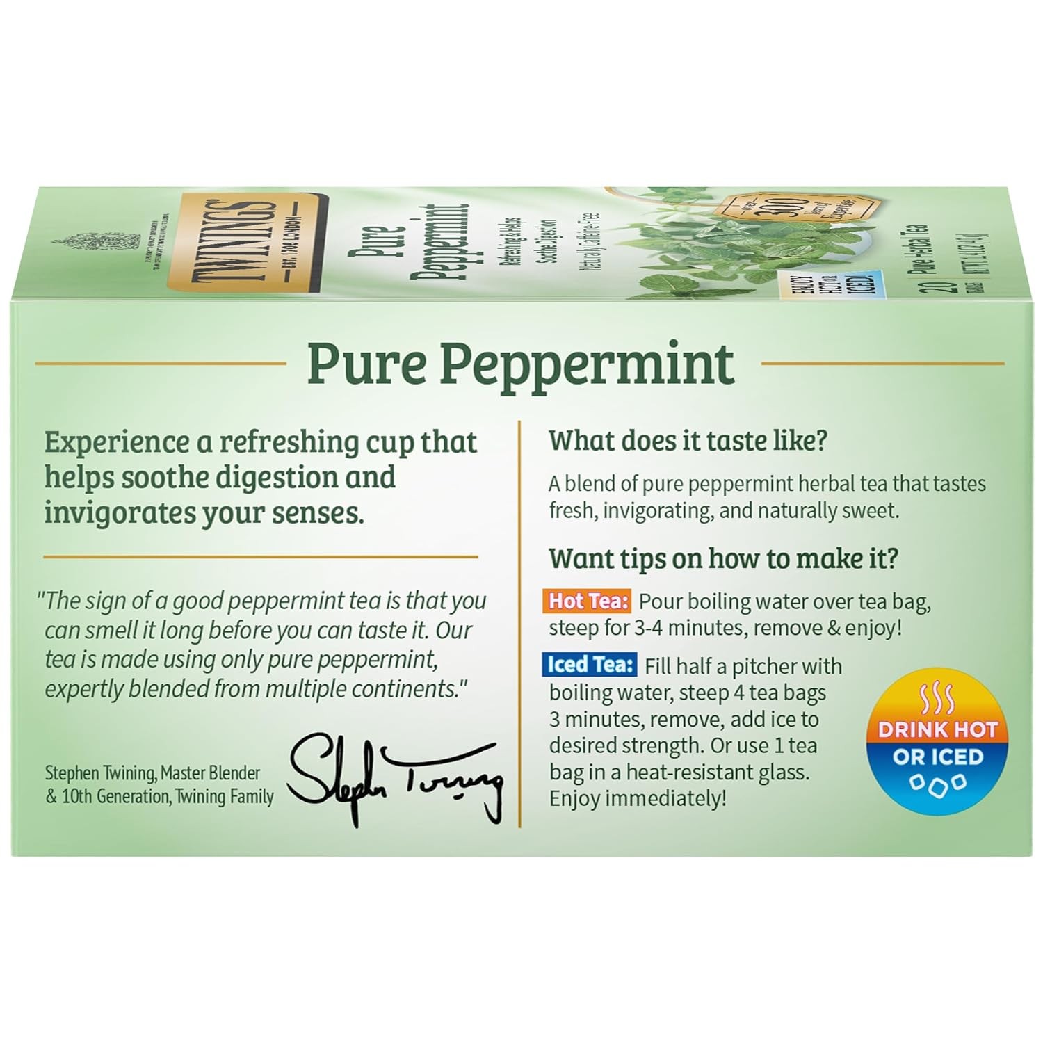 Twinings Pure Peppermint Individually Wrapped Tea Bags, 20 Count (Pack of 1),