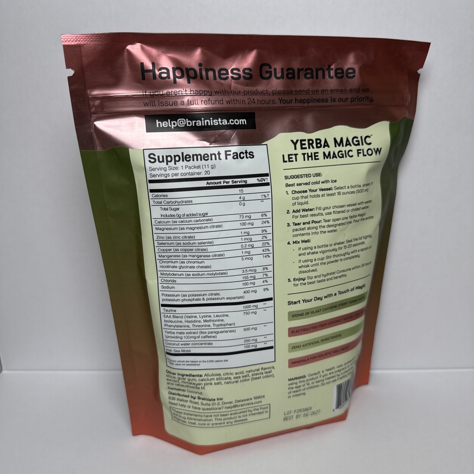 Brainista Yerba Mate Yerba Magic Tea Powder Electrolytes Mineral Watermelon 6/27