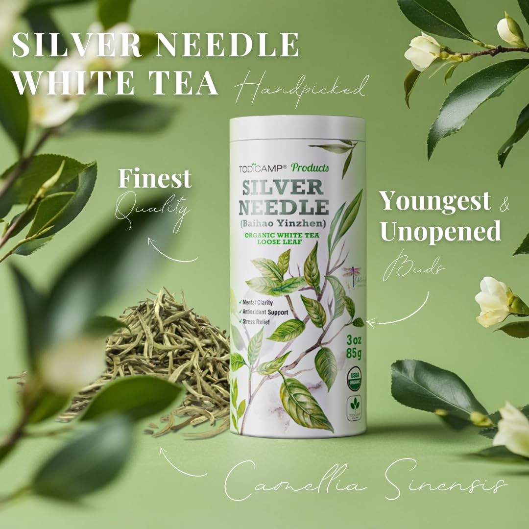 TODICAMP Premium Silver Needle Tea – 3 oz of Premium White Tea Loose Leaf