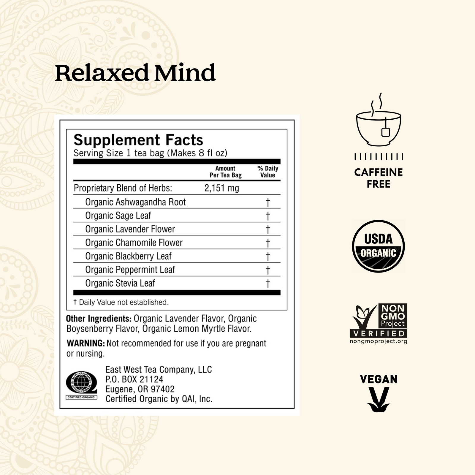 Yogi Tea – Relaxed Mind (4 Pack) – Caffeine Free – 64 Organic Herbal Tea Bags