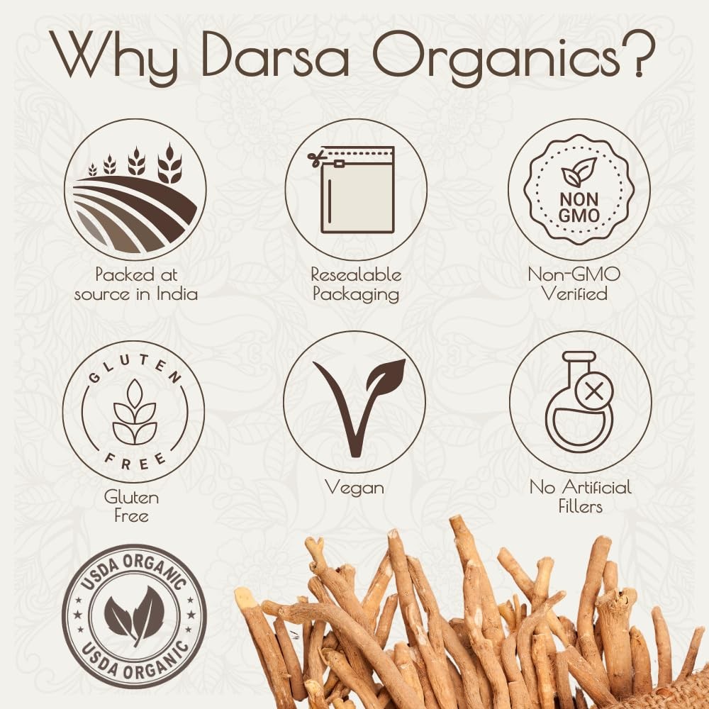 Darsa Organics Ashwagandha Root Cut & Sifted 4 oz – USDA Organic Ashwagandha…