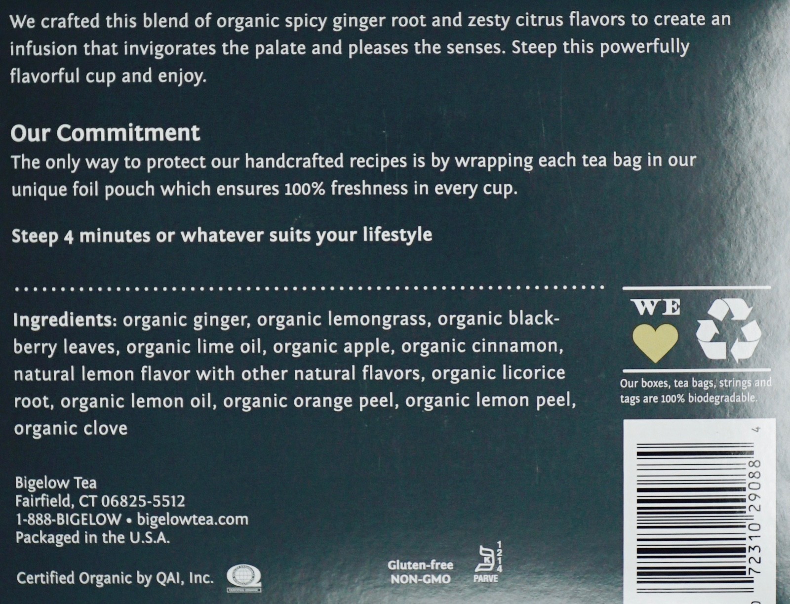 Steep by Bigelow USDA Organic Lemon Ginger Herbal Tea, 60 Tea Bags