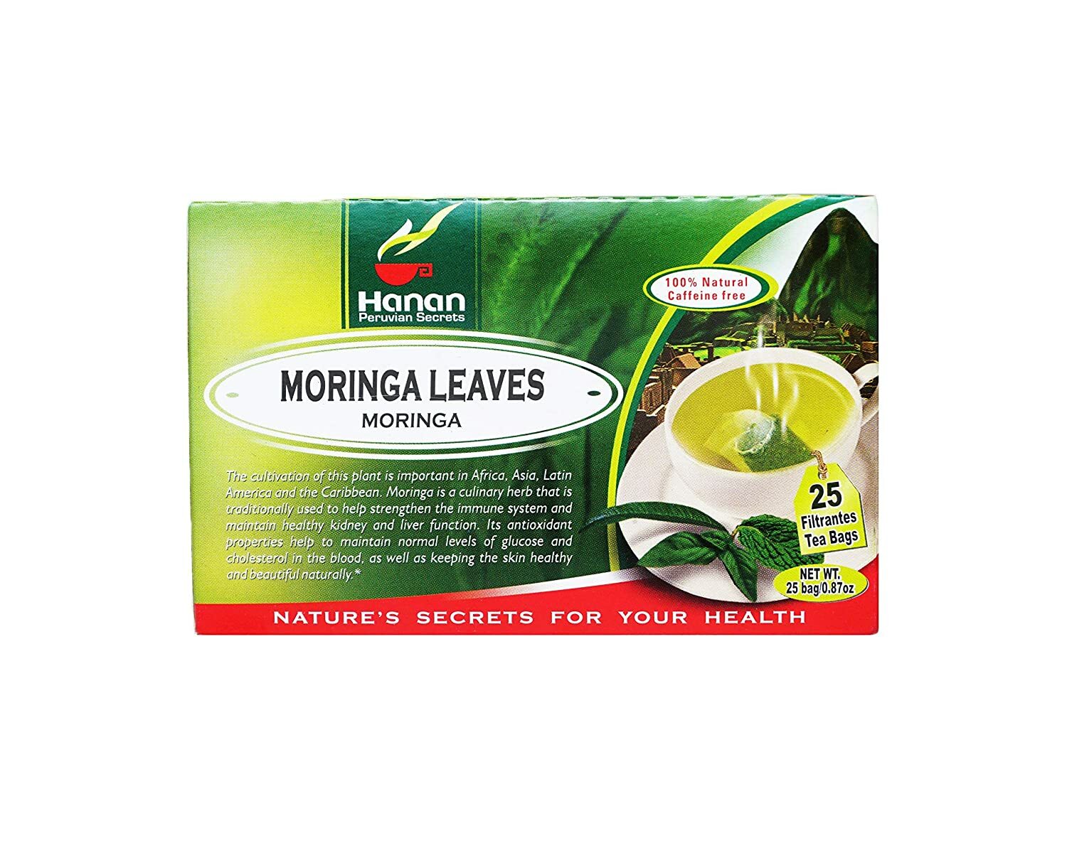 Hanan Peruvian Secrets Moringa Herbal Tea | 100% Natural Moringa Leaves | 25 Tea