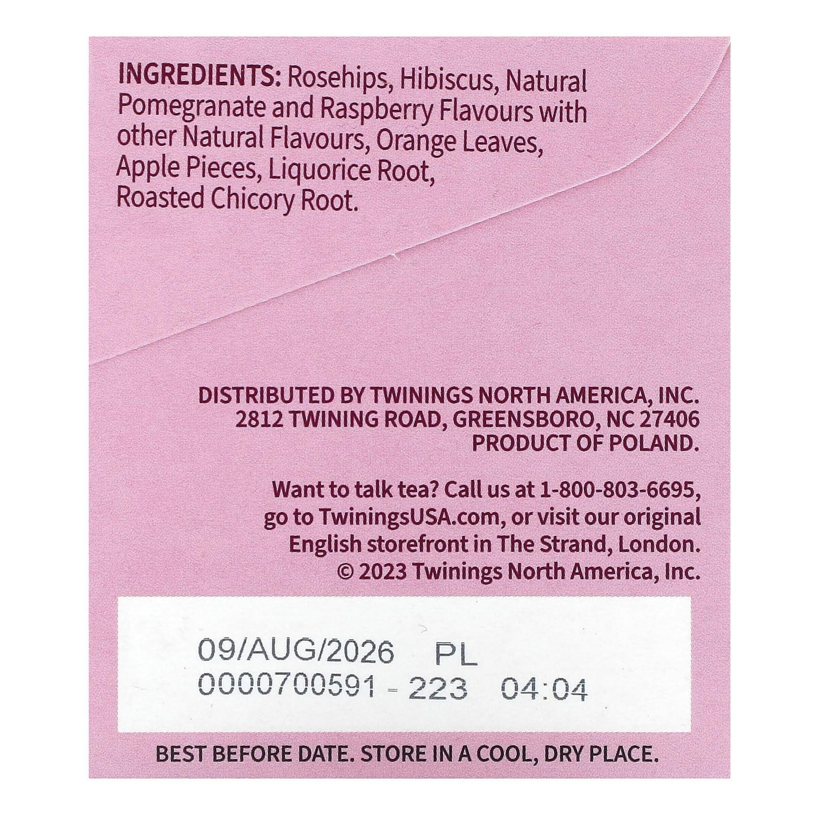 Twinings Pomegranate & Raspberry Herbal Tea Individually Wrapped Bags 20 Count