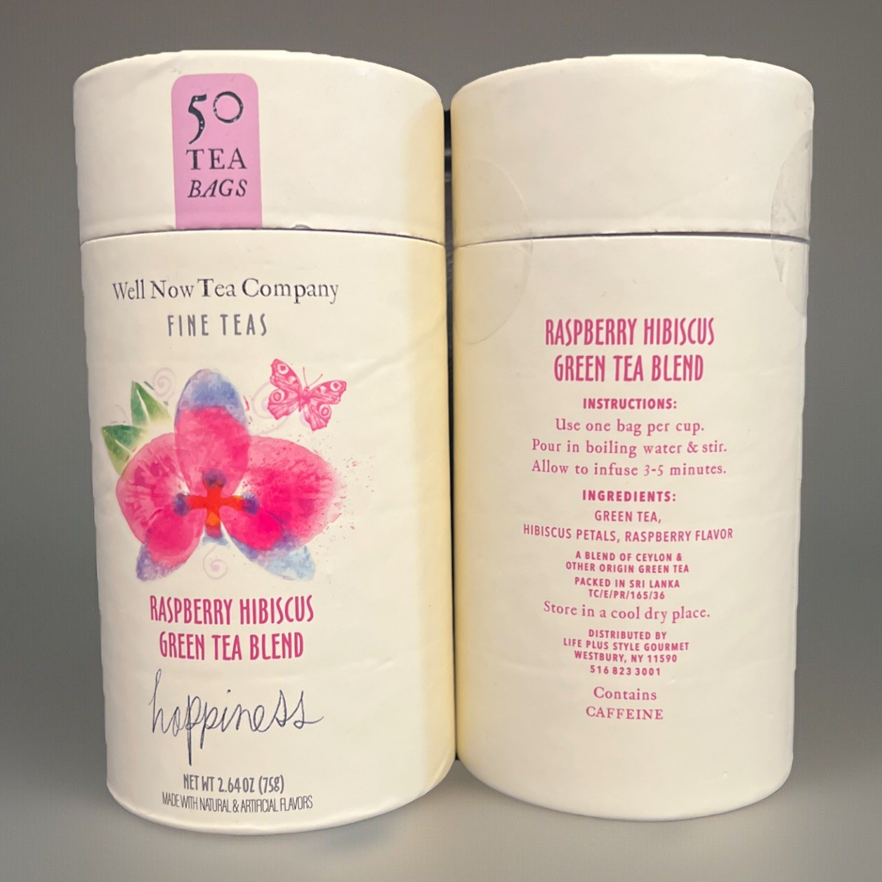 WELL NOW TEA Co 🫖 CAFFEINATED RASPBERRY HIBISCUS GREEN TEA -2 tubes-100 Bags