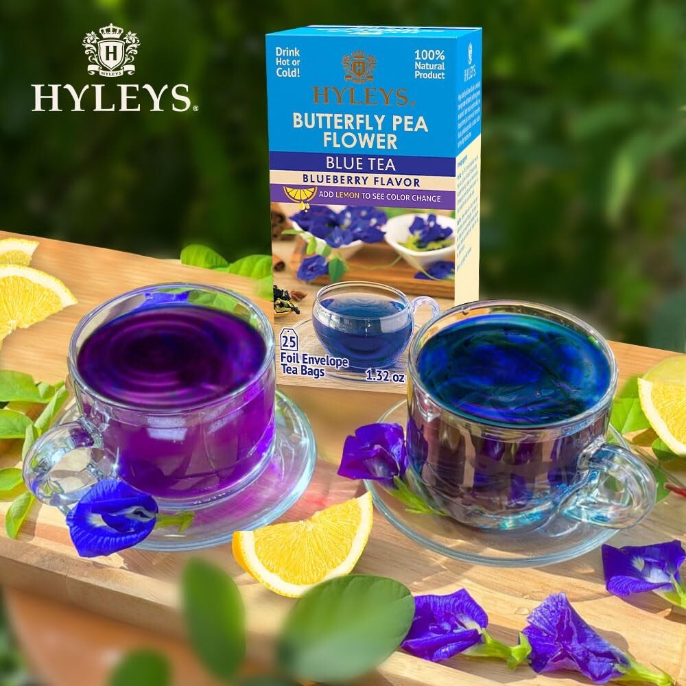 Hyleys Butterfly Pea Flower Tea – Blue Tea with Natural Blueberry Flavor – 25 TB