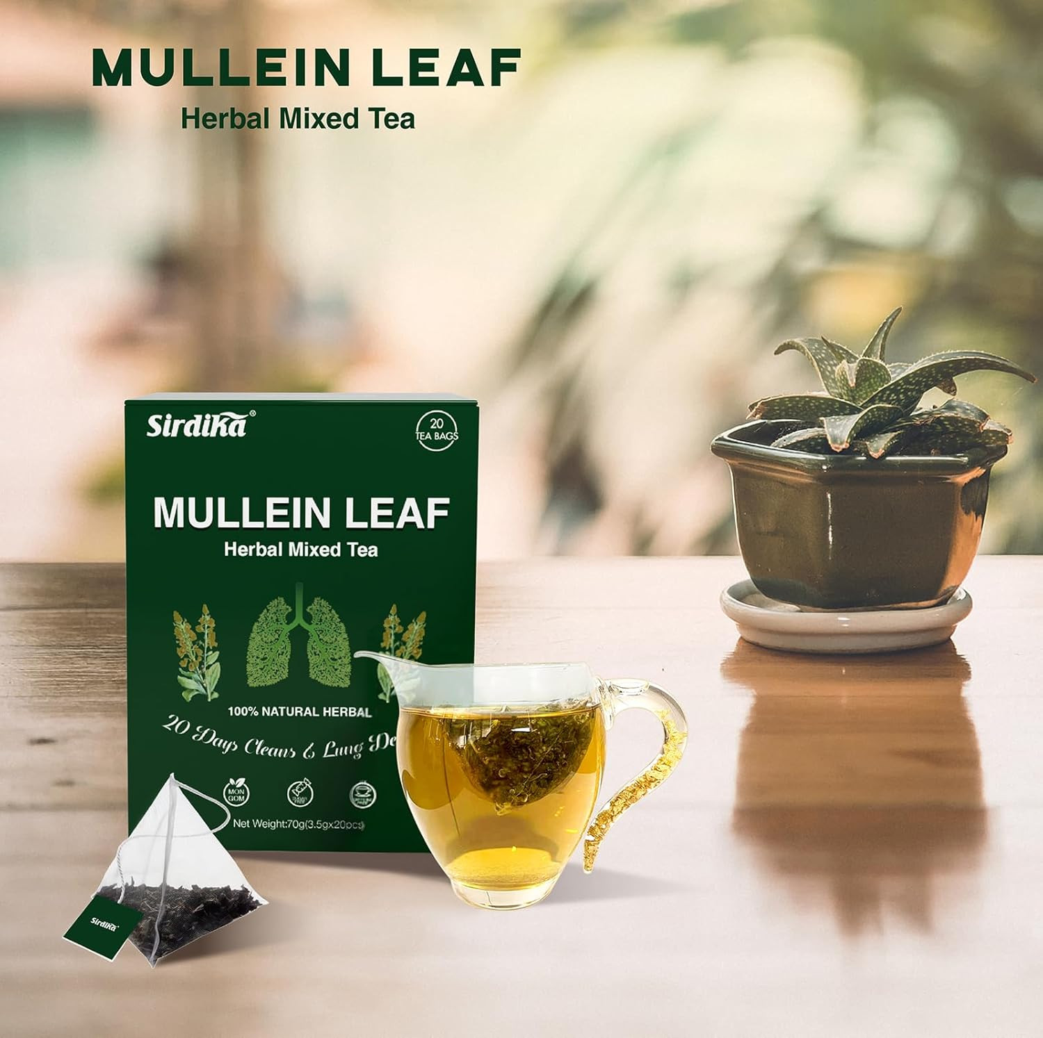 Mullein Tea Bags for Lungs – 20 Teabags (2.47Oz/70G), 100% Pure Natural Premium