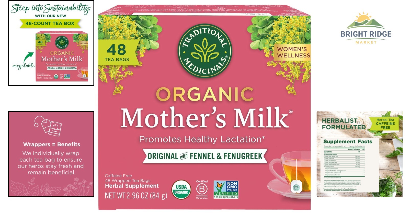 Organic Mother’s Milk Tea with Fennel and Fenugreek for Lactation Support