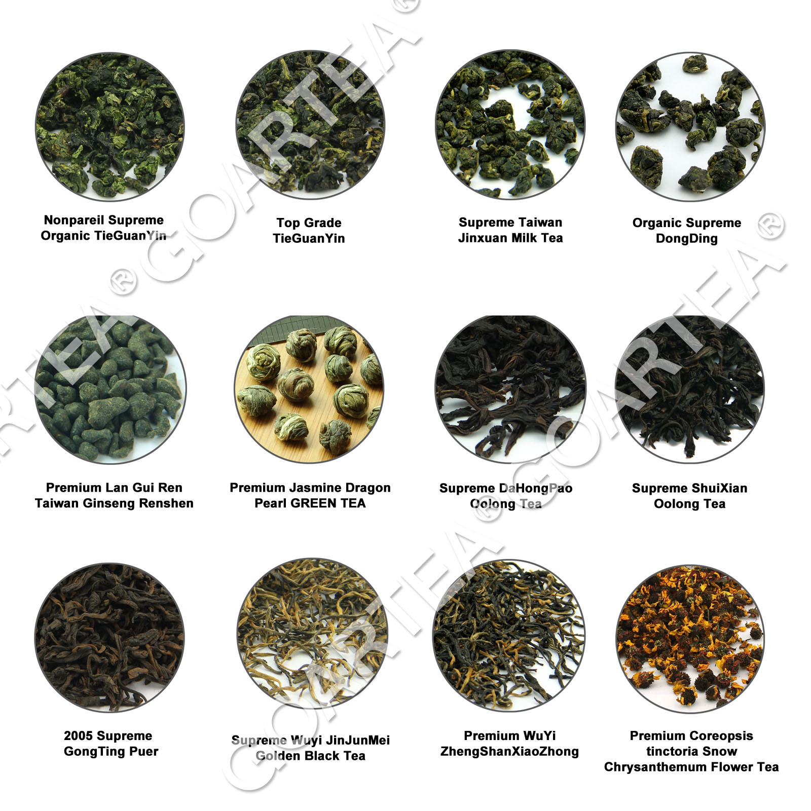 GOARTEA 12 Type Assorted Flavor Famous Oolong Puerh Tea Trial Pack 87g -12Pcs*8g