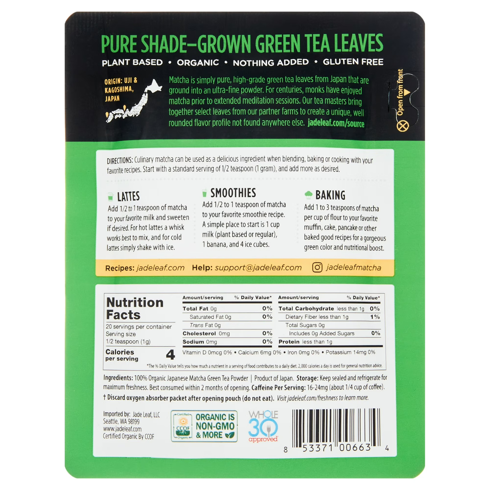 Jade Leaf Matcha Organic Japanese Culinary Matcha Powdered Tea 0.7 Oz