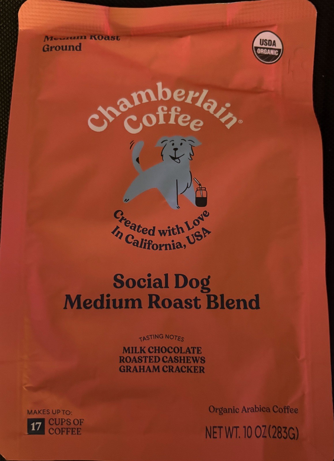 Chamberlain CoffeeSocial Dog Medium Roast Ground Coffee 10oz Pouch ORGANIC (3C)