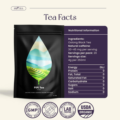 PiPi Tea Organic Oolong Bags – Whole Leaf, 20 (4g Each) 20