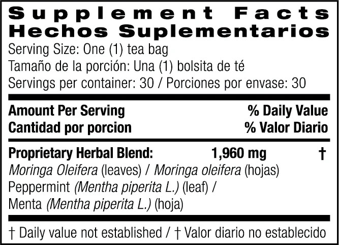 Bio Nutrition – Moringa Tea Mint Flavor 30 Tea Bags