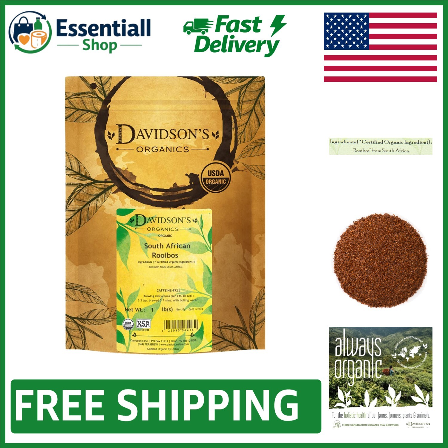 Quality South African Rooibos Loose Leaf Tea – 16 oz USDA Organic Blend