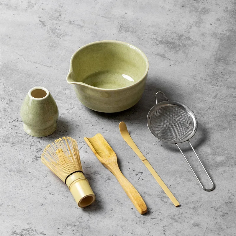 4PCS Matcha Set Bamboo Whisk Teaspoon Ceramic Bowl Tranditional Tea Sets Home Te