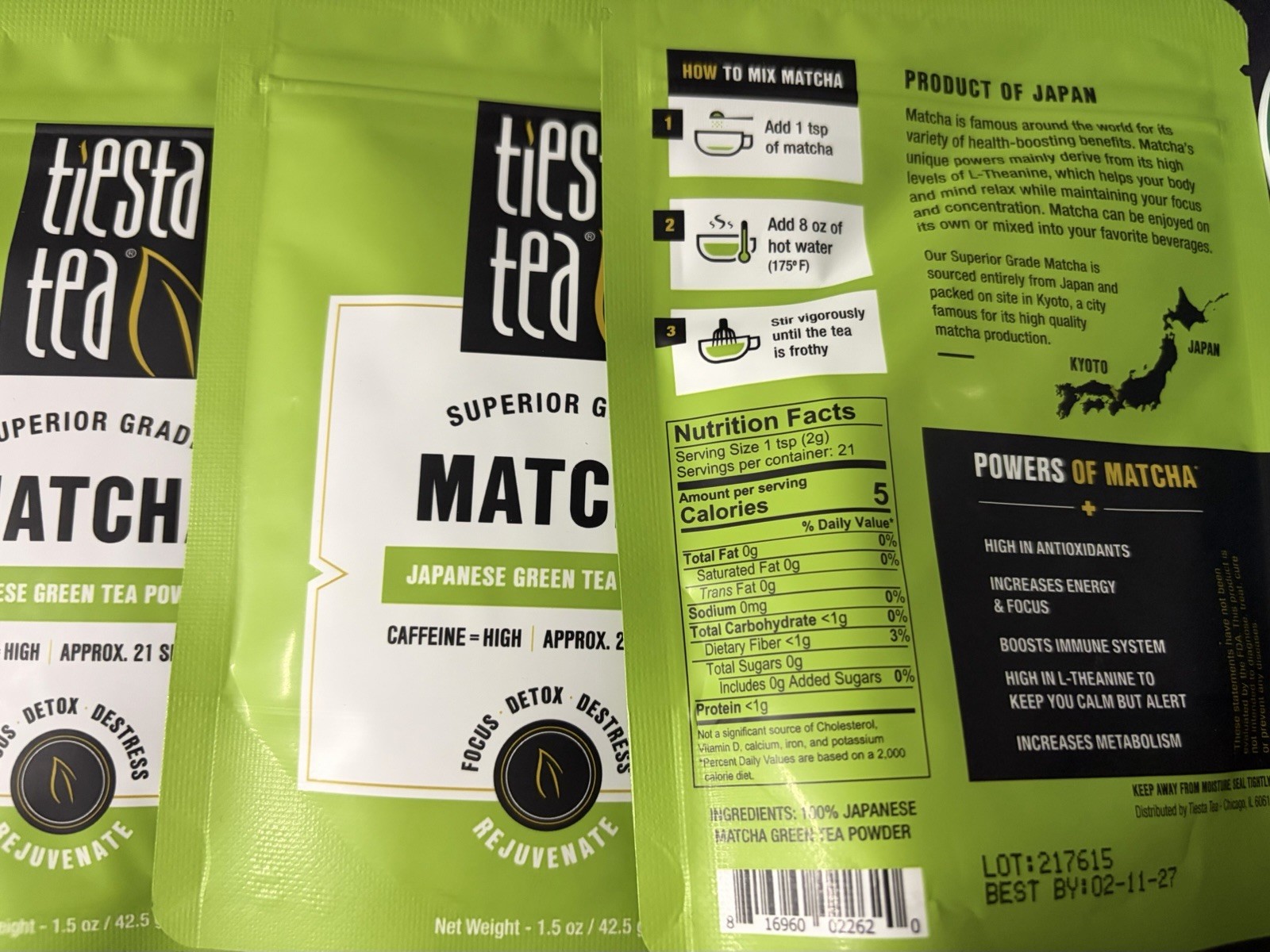 Tiesta Tea Matcha Superior 1.5 Oz (3 Packs ) Exp 02/2027