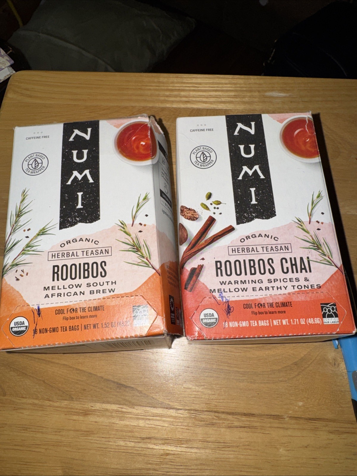 Numi Organic Herbal Teasan Rooibos 29-Tea Bags 18/Chia 11/African Brew Singles
