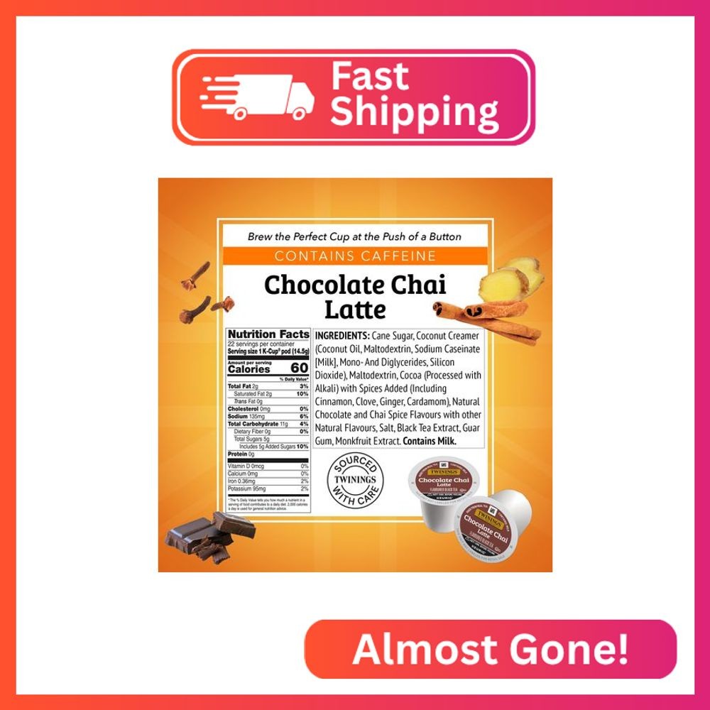 NEW Twinings Chocolate Chai Latte Tea K-Cup Pods for Keurig, 22 Count (Pack of 1
