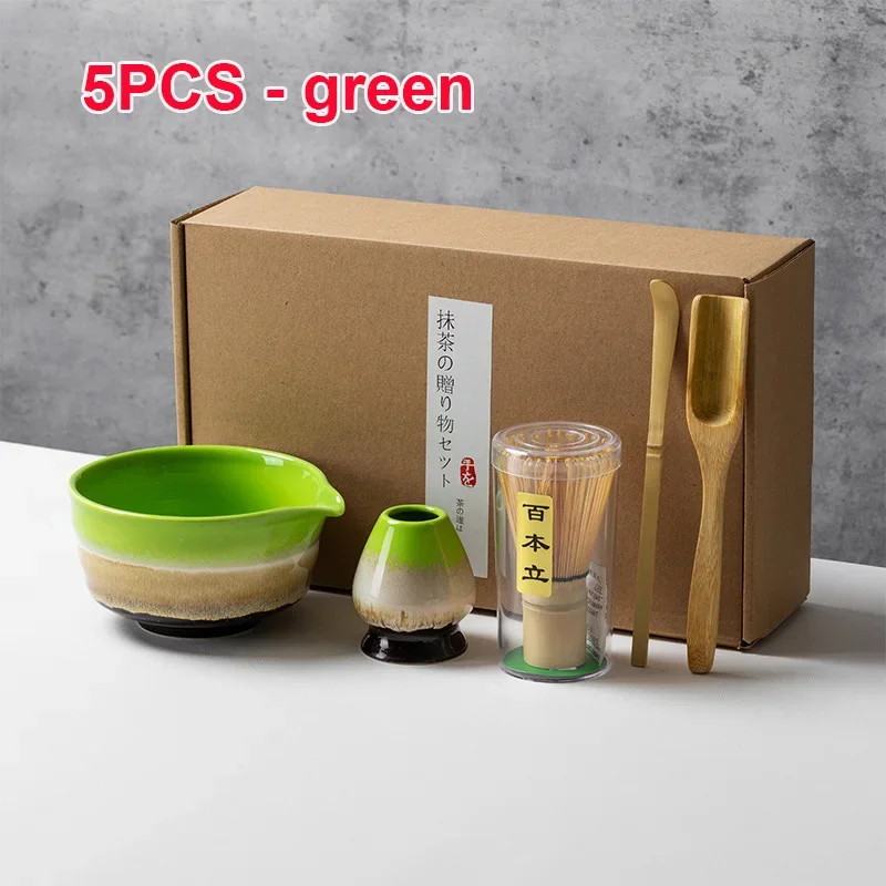 4PCS Matcha Set Bamboo Whisk Teaspoon Ceramic Bowl Tranditional Tea Sets Home Te