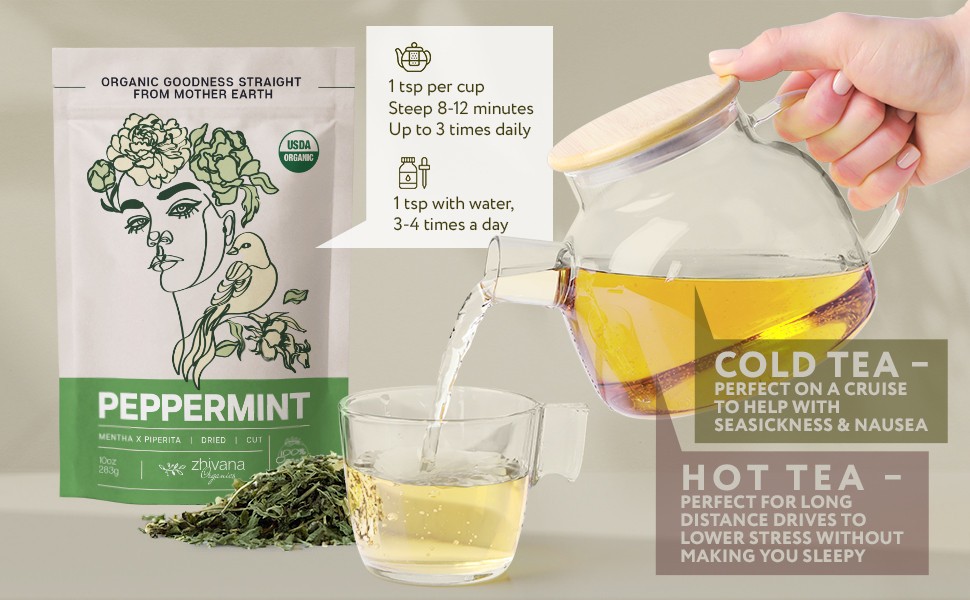 6 Bags sale ! Zhirvana Organic Loose leaf Peppermint tea. For Digestive,etc.