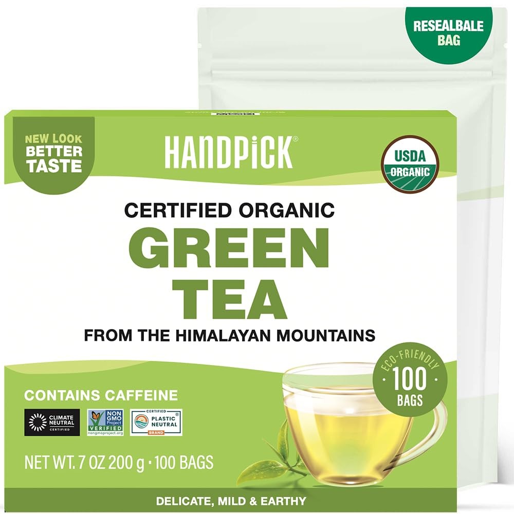 Organic Green Tea Bags – 100 Eco-Friendly, USDA Certified, Resealable Pack