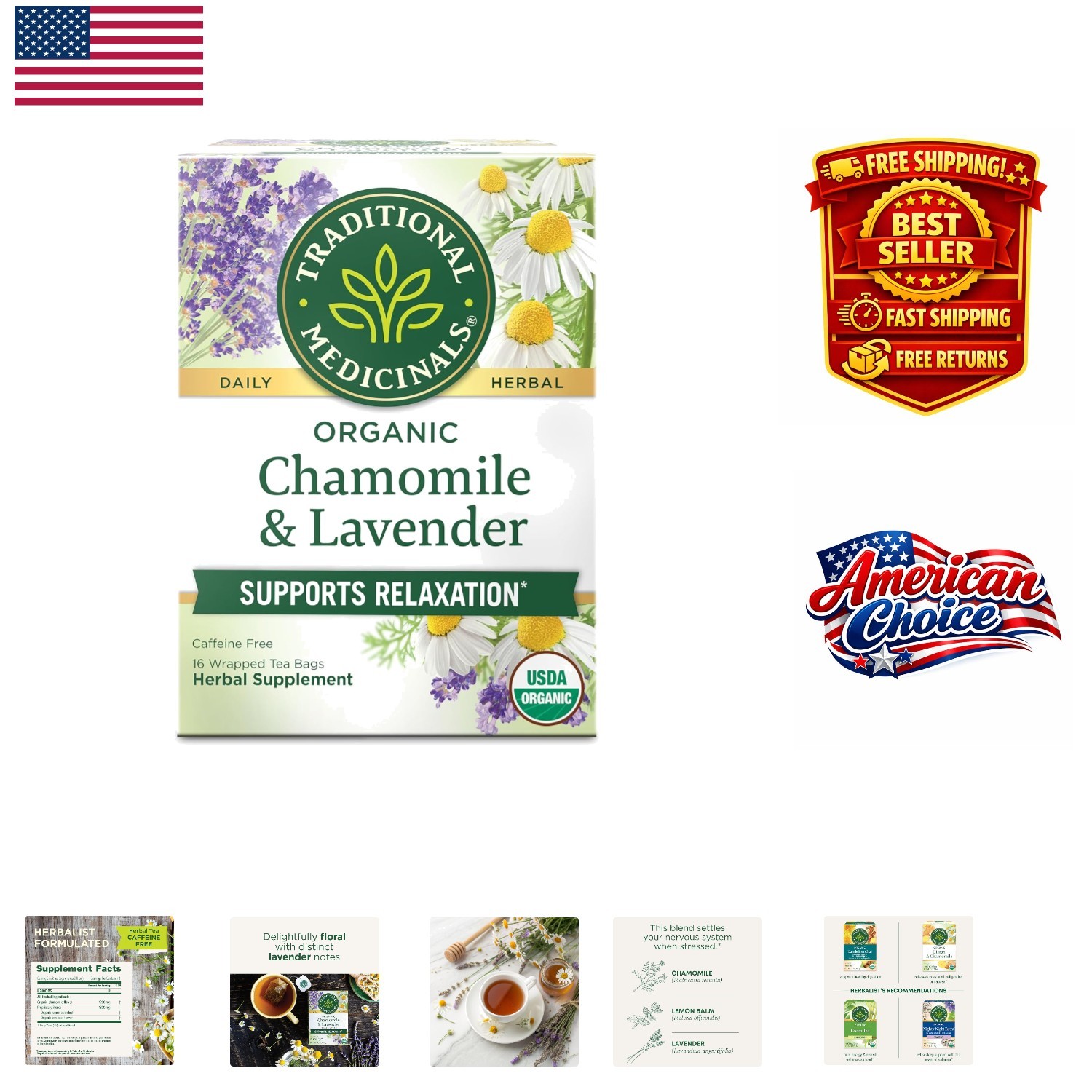Herbalist-Formulated Chamomile Tea with Lavender – 16 Bags of Natural Relaxation