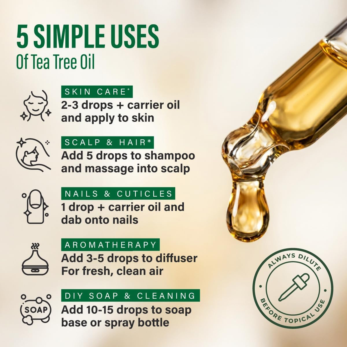 Tea Tree Oil 4oz 100 Percent Pure Essential Oil for Hair Skin Diffuser Aromather