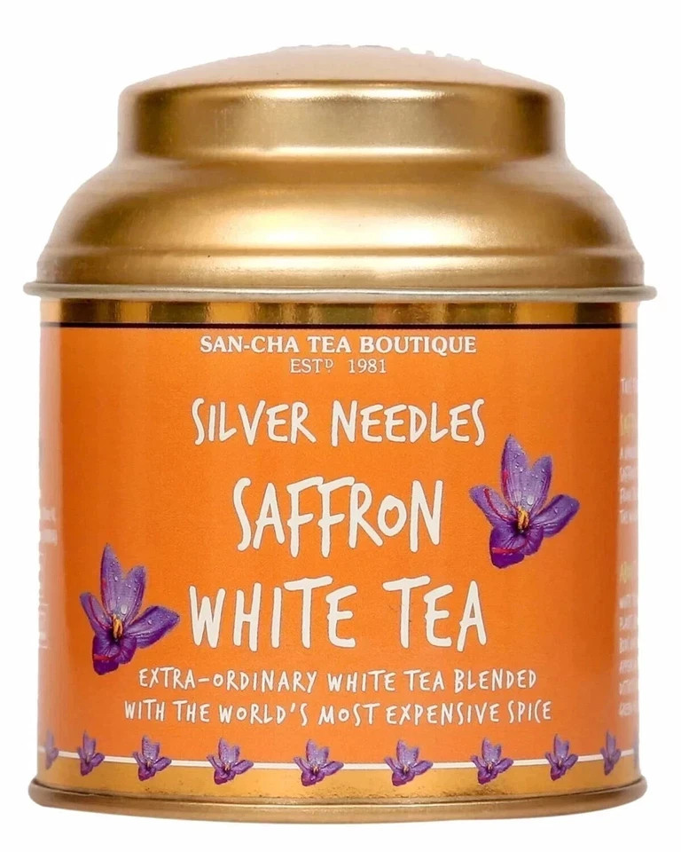 SAN-CHA Tea Boutique, Saffron White Tea, Silver Needles Tea, 50g