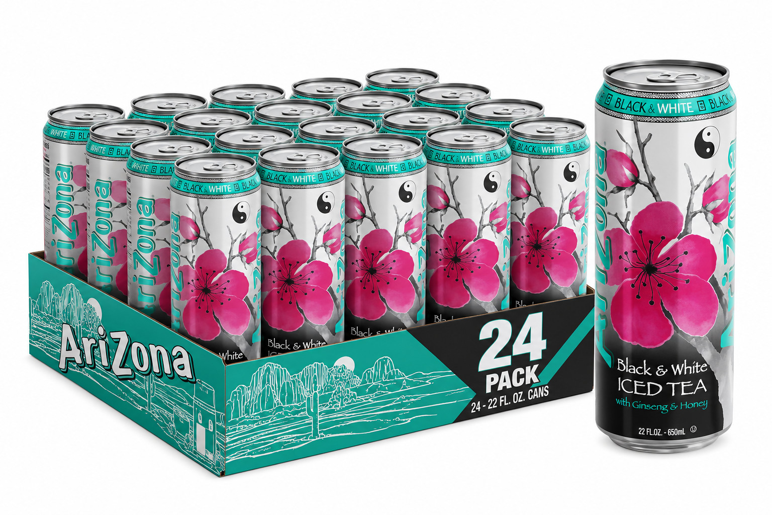 ARIZONA ICED TEA BLACK & WHITE ENERGY DRINK 22 FL OZ 24 PACK OF CANS
