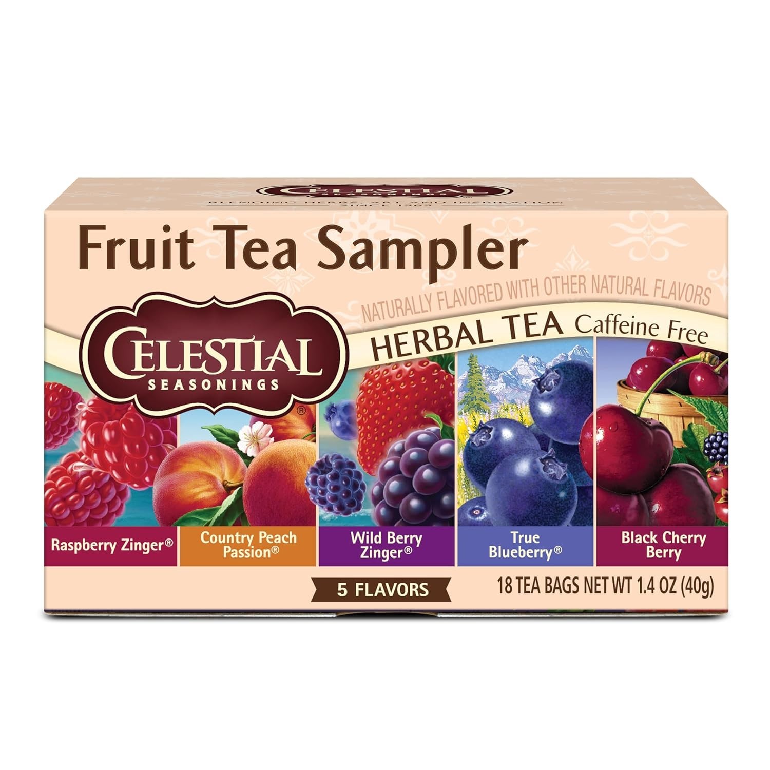 Celestial Seasonings Fruit Tea Sampler Herbal, Caffeine Free, 18 Tea Bags Box