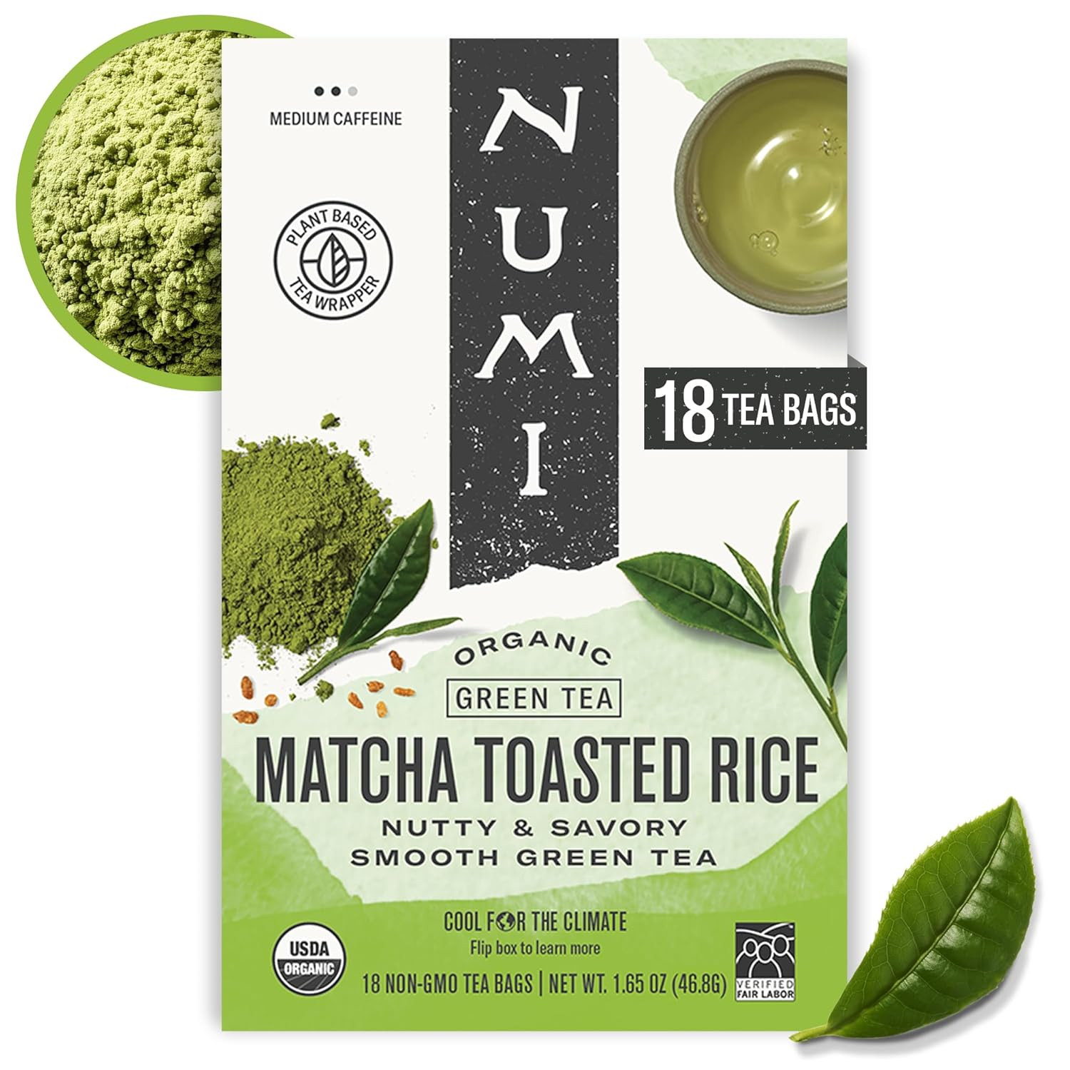 Numi Organic Matcha Toasted Rice Tea, 100 Matcha Tea Bags, Flavorful Green Tea