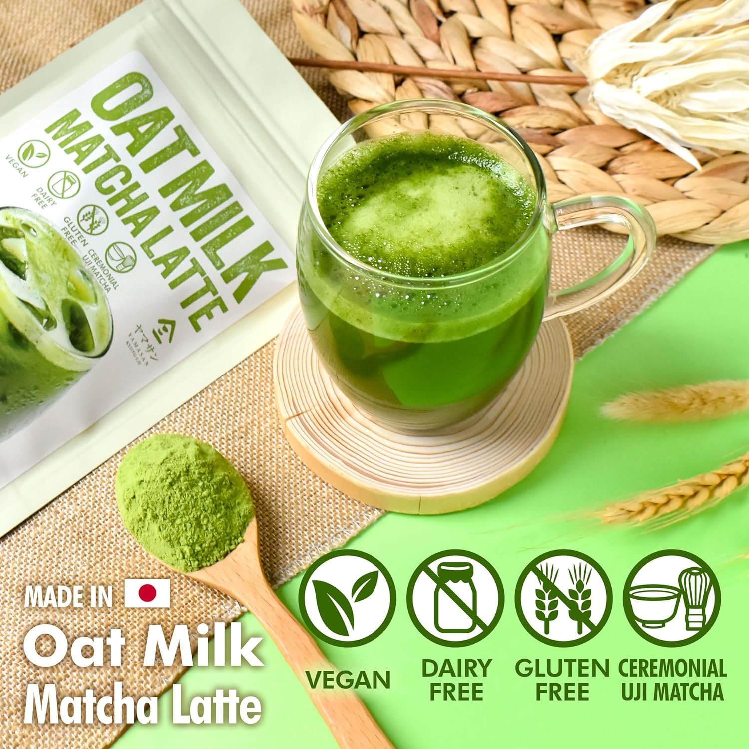 Japanese Oat Milk Matcha Latte, Uji Matcha Ceremonial Grade with 100gX2【YAMASAN】