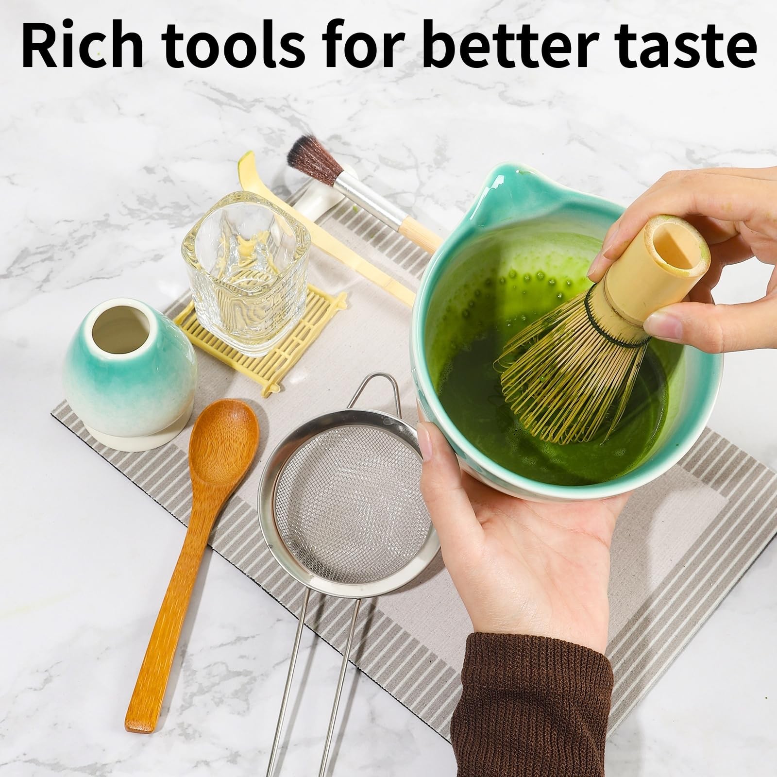 12 Pcs Matcha Whisk Set – Matcha Set Includes Ceramics Matcha Bowl and Cup, M…