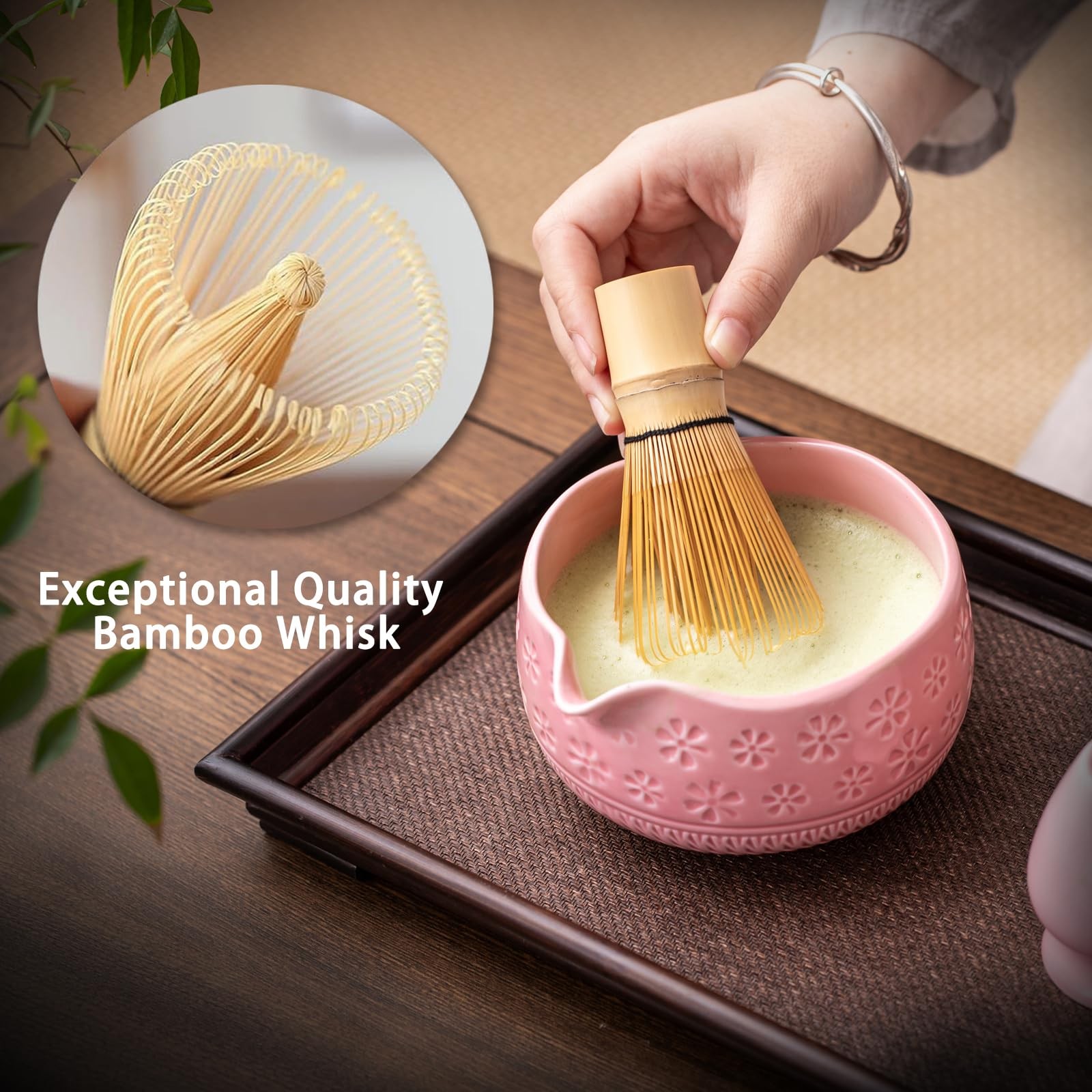 Matcha Whisk Set 7 Pc Pink Ceramic Bowl Whisk Holder Scoop Sifter Towel