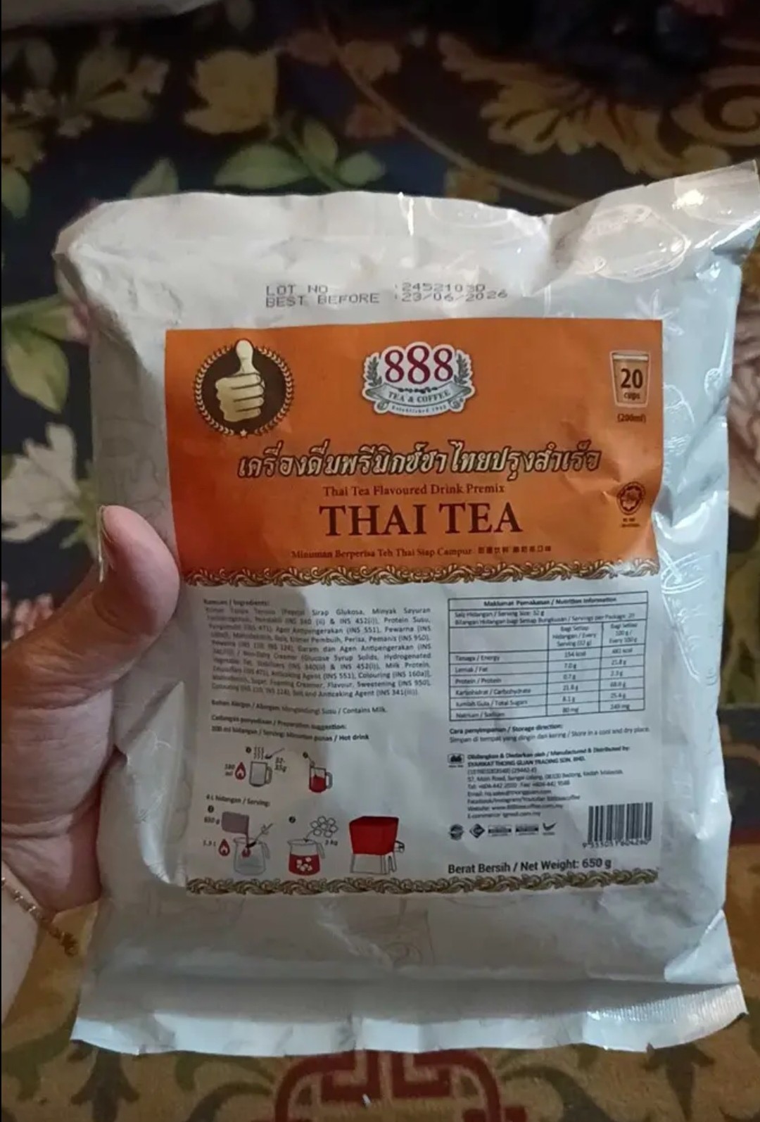 888 Thai Tea Premix Vanilla Planifolia 650GX2 | Authentic Thai Milk Tea Drink