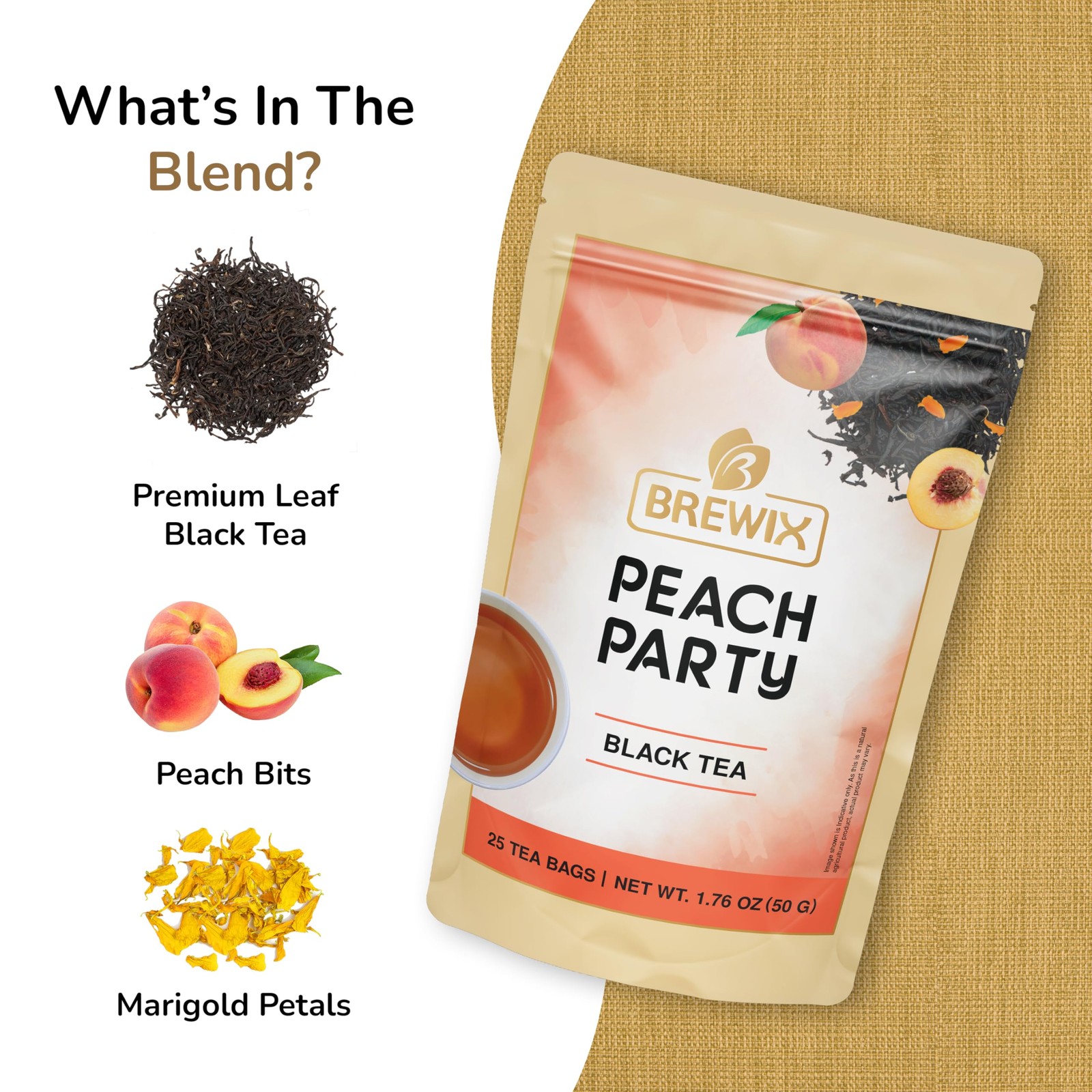 Peach Black Tea 25 Pyramid Bags – Premium Caffeinated Floral Drink