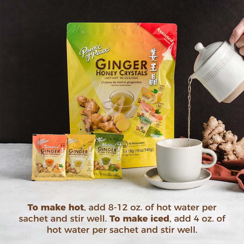 Assorted Ginger Tea Instant Ginger Honey Crystals, 30 Sachets -Prince of Peace
