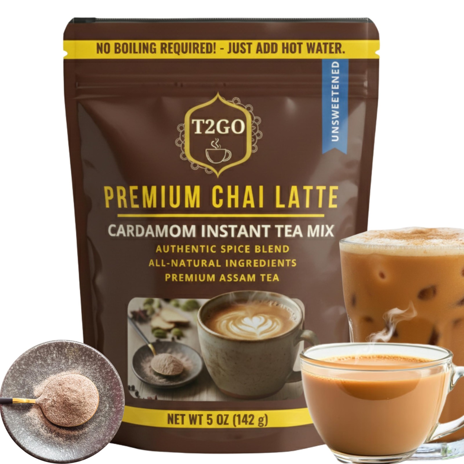 T2GO Unsweetened Cardamom Chai Latte Powder – 45 Calorie Instant Masala Chai …