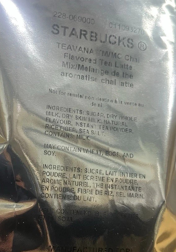 2 bags Starbucks Teavana Chai TN/NC FLAVORED Tea Latte Mix, Chai, 2 Lb Bag each