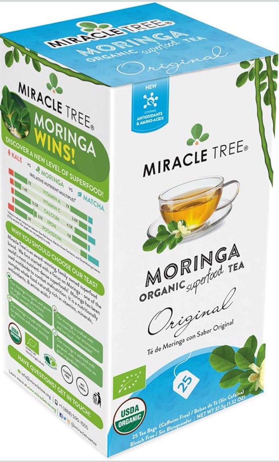 Moringa Tea Organic Miracle Tree Original Total 50 Tea Bags USDA Organic 2 BOX